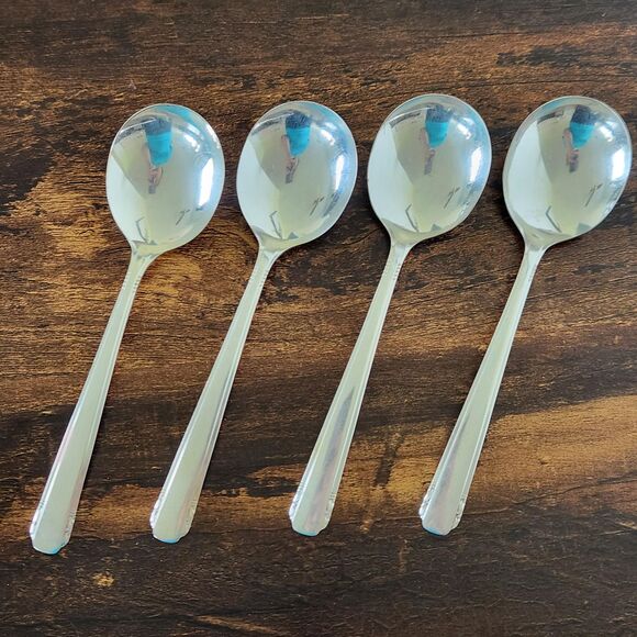 Oneida ELAINE Round Soup Spoon Set 4 Flatware Silverware Plate Cutlery Vintage - Picture 2 of 6